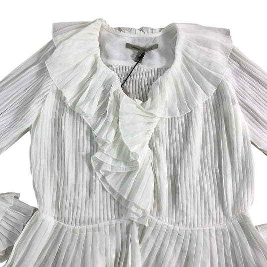 River Island UK8 Women's White Ruffled Blouse Long Sleeve Pleated Top