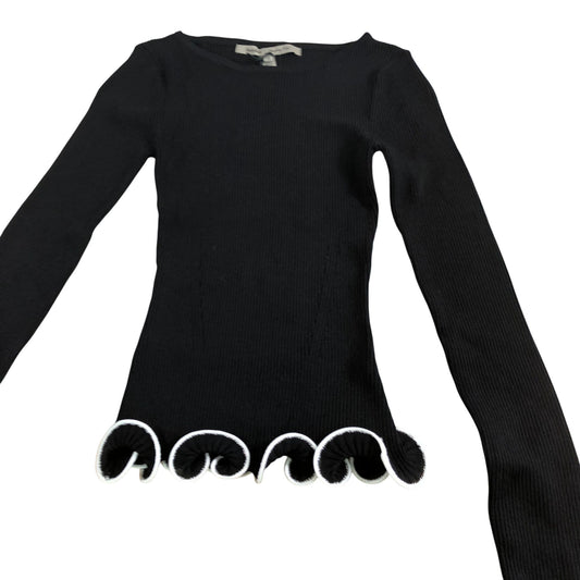 River Island Black Ribbed Long Sleeve Top UK XS Women's Wave Hem