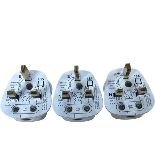Status 3 Pack 13A White Fused 3 Pin Plug Adapter Electrical Accessories