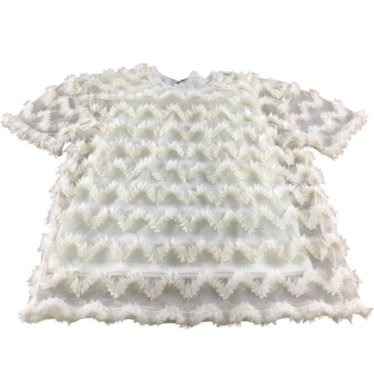 River Island Girls T-Shirt Size 9-10 Years Cream Frilled