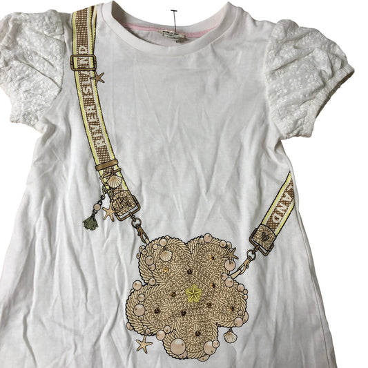 River Island Mini Girls Dress 2-3 Years White Short Sleeve Floral Design