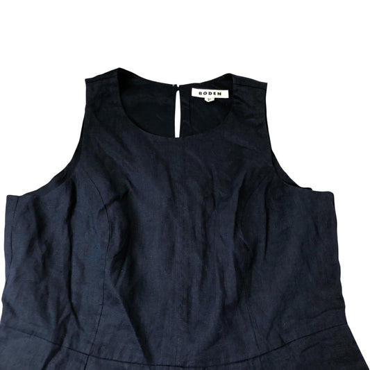 Boden Carla Linen Midi Dress Women's Navy Blue Sleeveless A-Line Size 16