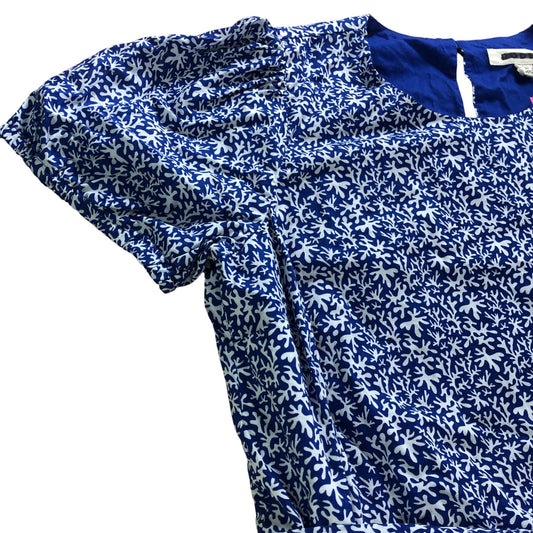 Boden Blue Abstract Foliage Full Skirted Mini Dress - Size 14L