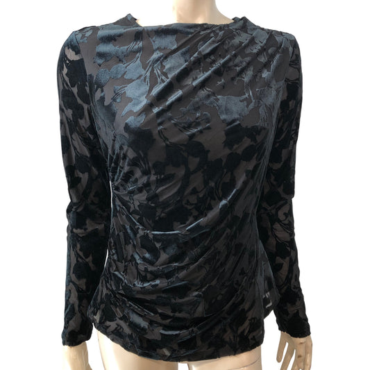 River Island Black Floral Velvet Top UK10 Women's Long Sleeve Elegant Style