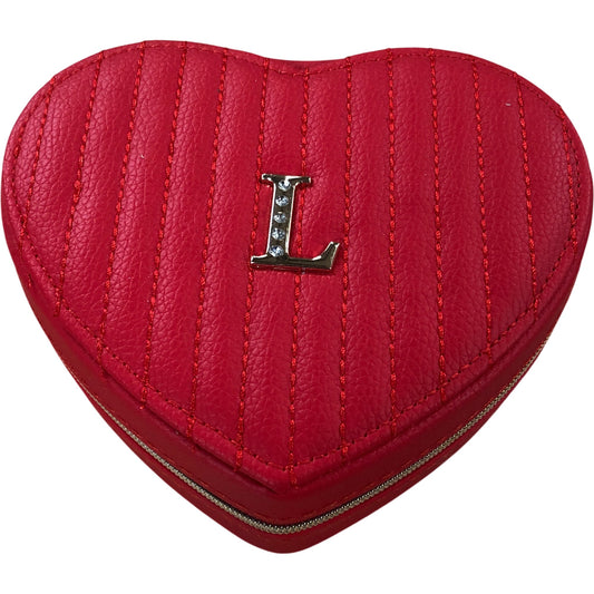 Heart Shaped Red Travel Jewellery Box With Letter L Design Velvet Lined