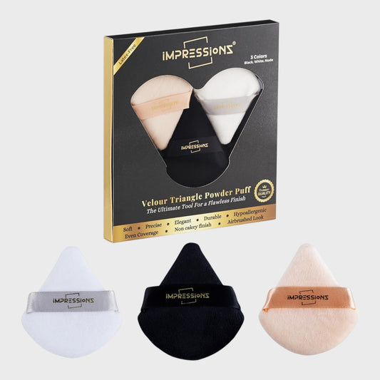 IMPRESSIONZ Velour Triangle Powder Puff Set 3 Colours Latex-Free New