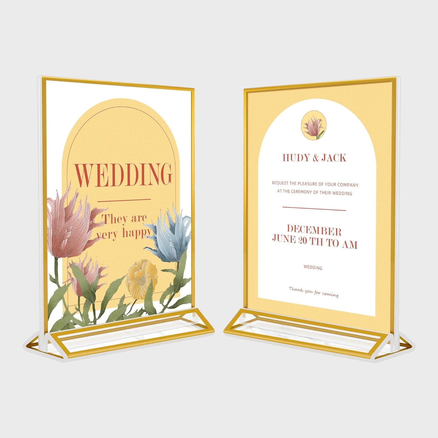 A4 Double Sided Acrylic Display Stand Sign Holder - Pack of 5 - Gold