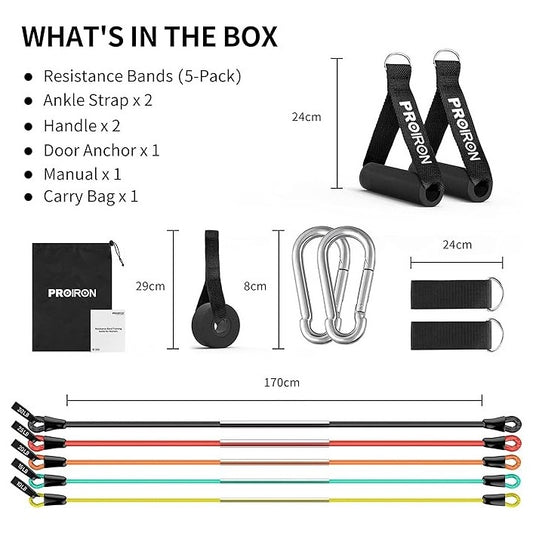 ProIron Resistance Bands Set Model PRO LLS01 1 Includes Yellow Green Red Black