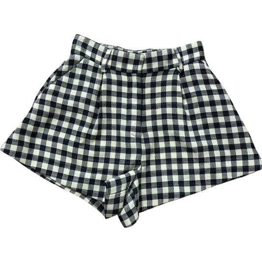 River Island Gingham Check Shorts Size 6 Women's High Waist Navy White Casual