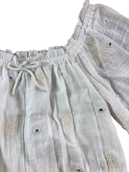 RIVER ISLAND Girls White Embroidered Off Shoulder Blouse Size 9-10 Years