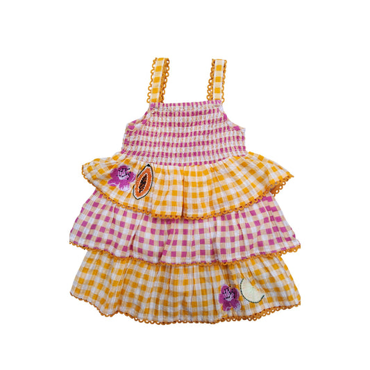 River Island Girls Gingham Print Smocked Dress Size 12-18 Months Summer Dress