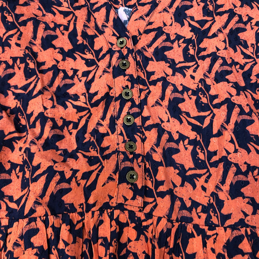 Stylish Women’s Viscose Dress UK12 Floral Print Long Sleeve Orange Navy