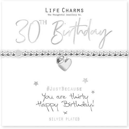 Life Charms 30th Birthday Silver Plated Bracelet Gift for Her Heart Charm