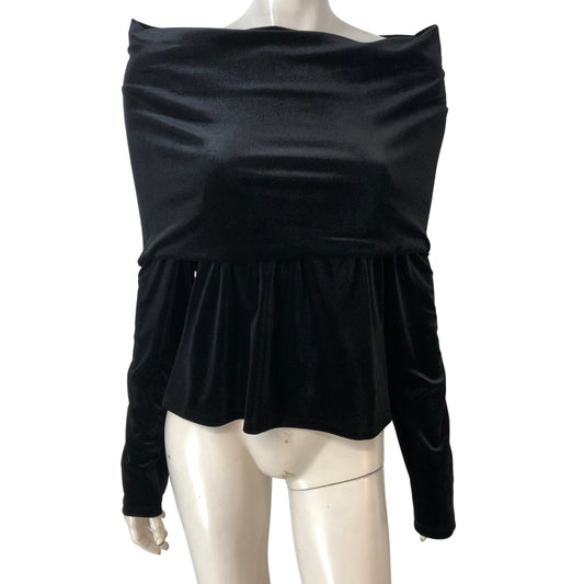 Branded Bardot Top 12 Women's Black Velvet Long Sleeve Party Wear