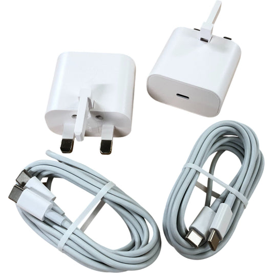 USB C Adapter Charger Pack 25W Fast Charge With 2 Cables UK