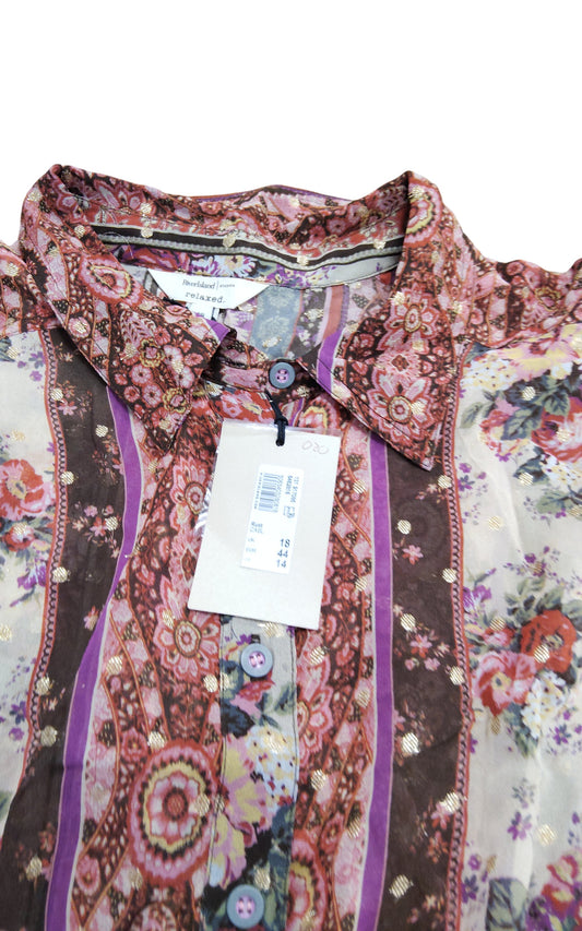 River Island Relaxed Shirt UK18 Women's Floral Pattern Long Sleeve Brown