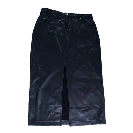 Sosandar Leather Look Midi Skirt Size 14 Women's Black with Slit Detail