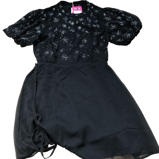 Black Dress Size 12 Women Embellished Short Puff Sleeve Stylish