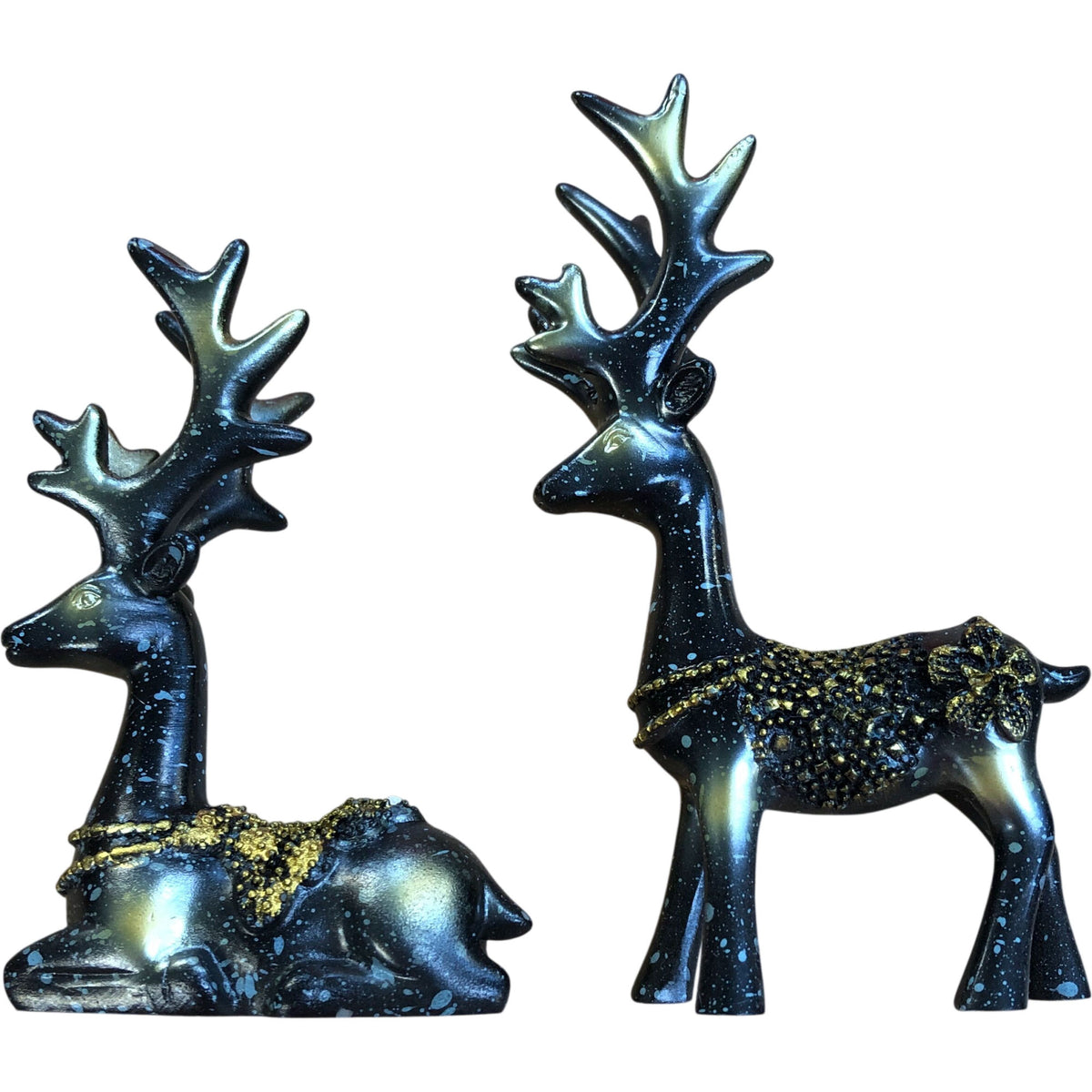 Pair of Resin Deer Ornaments Decorative Collectible Figurines Navy