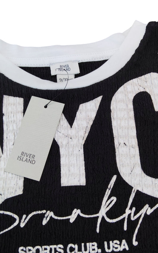 River Island NYC Brooklyn T-Shirt Size 9-10 Years Kids Black White Design