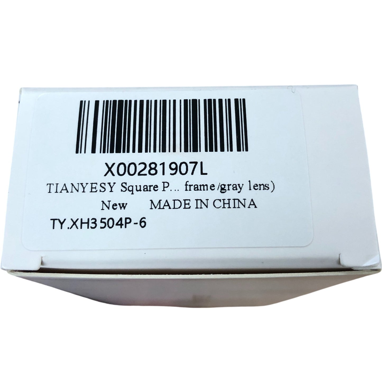 Tianyasy Square Plastic Sunglasses with Gray Lens New Unisex White Frame