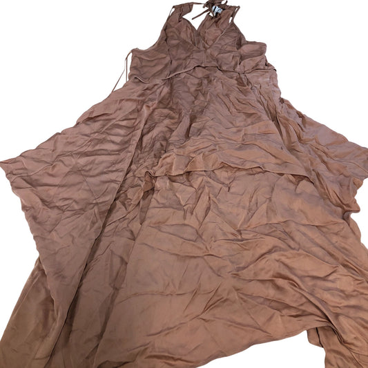 Demi Viscose Side Pleat Asymmetric Midi Dress in Nude UK12