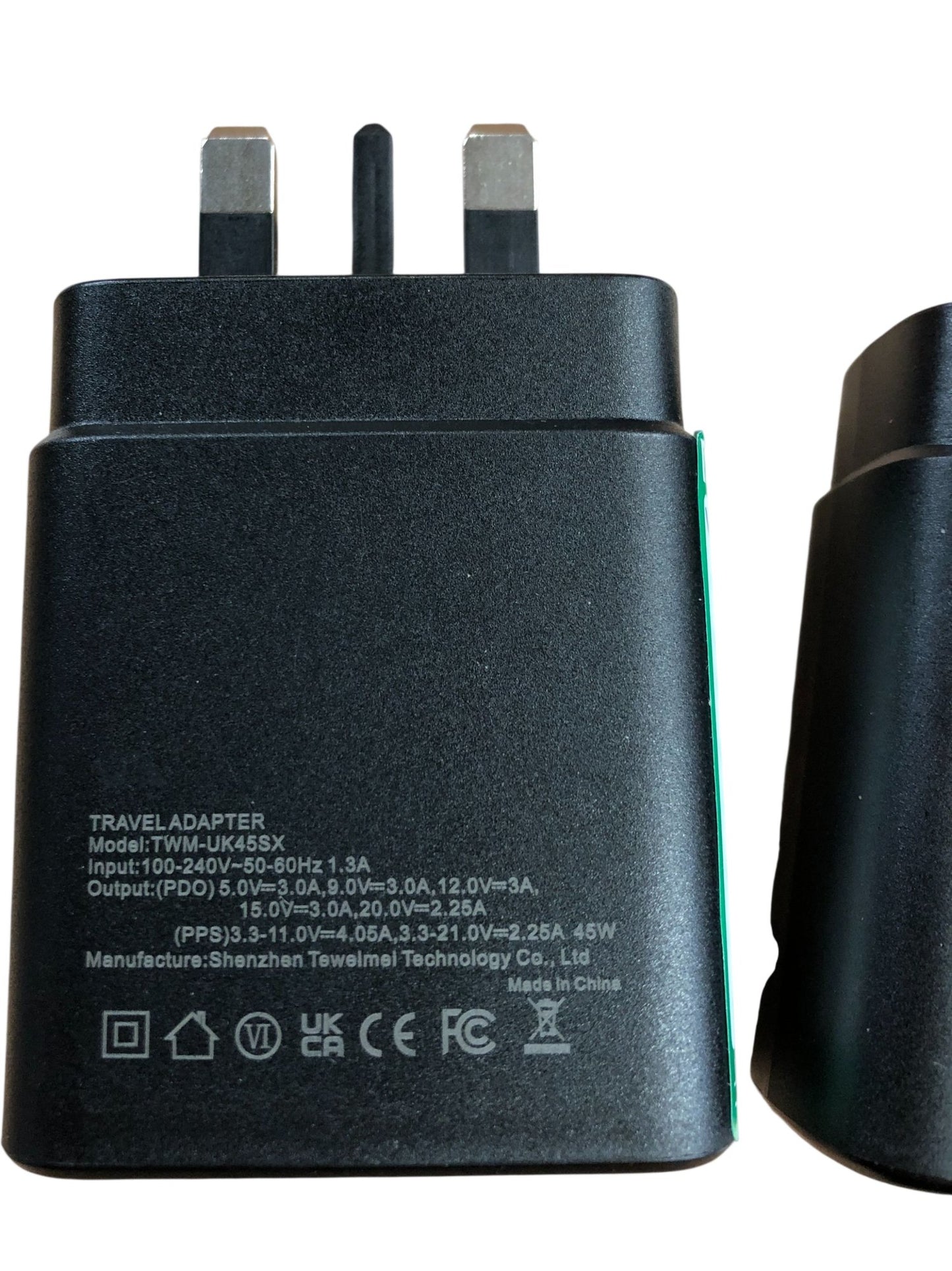 45W Type C Charger Fast Charging Black 2PCS USB Adapter Power Supply
