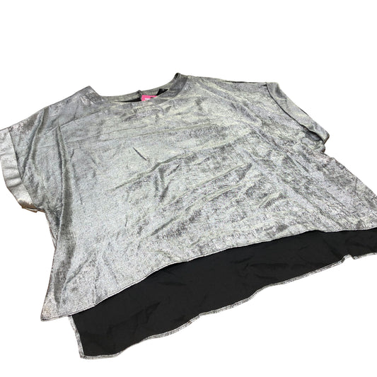 River Island Silver Metallic Blouse UK22 Women's Loose Fit Short Sleeve Top