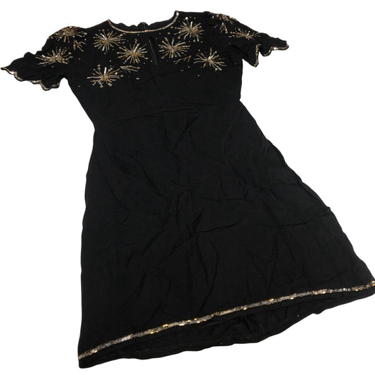 Embellished Short Sleeve Dress Women's Black Sequin Detail Evening UK8