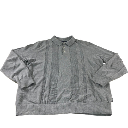 Ben Sherman Grey Textured Long Sleeve Polo Shirt - Size XXL