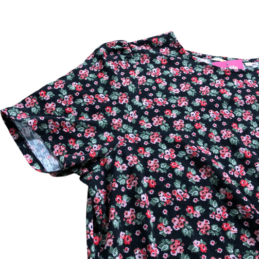 Black Floral Knot Front Jersey Dress - Size 18