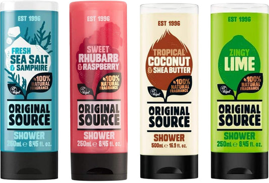 ORIGINAL SOURCE Shower Gel Set 4x250ml Tropical Coconut Lime Raspberry Sea Salt