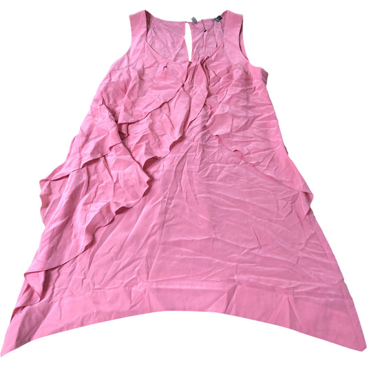 Pink Sleeveless Top Size 12 Ruffle Design 100% Silk