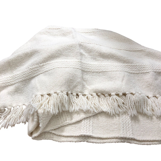 Luxurious Merino Wool Blanket Cream Soft Fringe Decorative Throw W140cm x L200cm