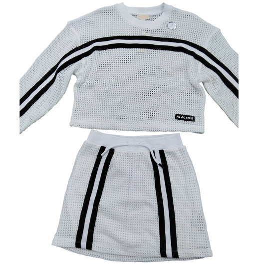 River Island Activewear Set UK9-10 Years Girls White Cropped Top Skirt Set