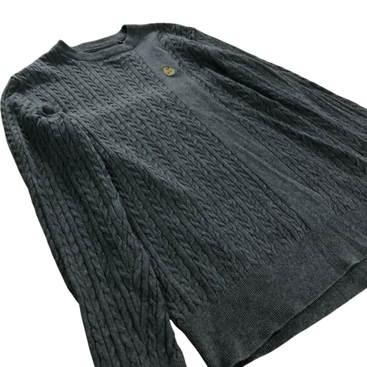 Luke 100% Cotton Crew Neck Jumper Mens Grey Cable Knit Size Large