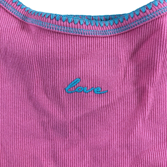 River Island Love Embroidered Ribbed Tank Top Size 11-12 Years Girls Pink Bright