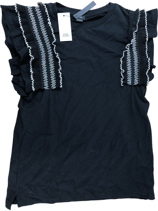 River Island Black Frill Sleeve T-Shirt UK 11 12 Years Girls Fashion Top