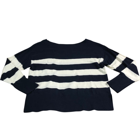 Branded Navy And White Striped Sweater UK12 Women's Soft Cotton Blend Round Neck