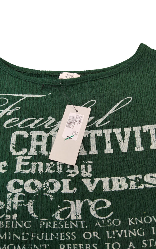 River Island Womens Green Graphic T-Shirt UK 7-8 Years Positive Energy Self Care