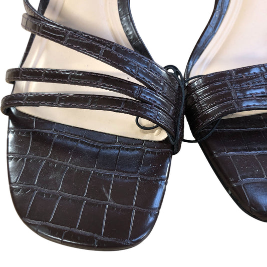 Strappy Brown Heeled Sandals Croc Effect Size 5