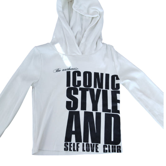 River Island Kids White Iconic Style Hoodie 7-8 Years Unisex Long Sleeve Graphic