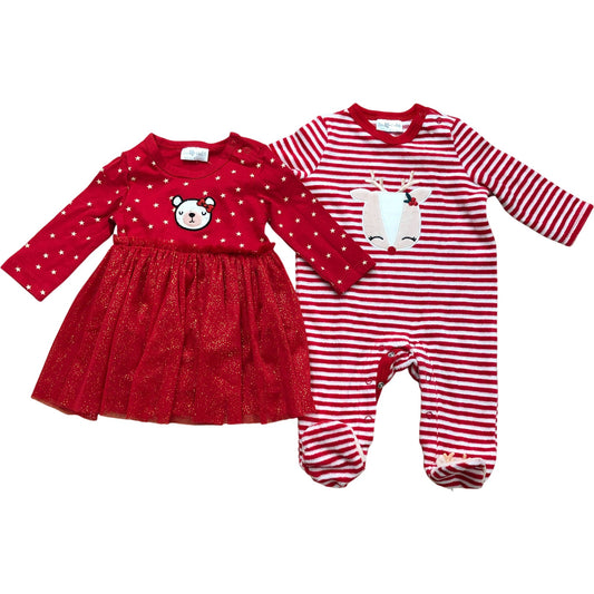 So Cute Baby Dress Set 62cm 0-3 Months Red Striped Dress And Romper