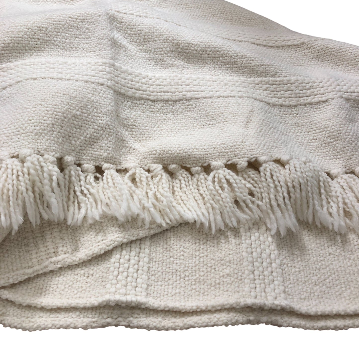Luxurious Merino Wool Blanket Cream Soft Fringe Decorative Throw W140cm x L200cm
