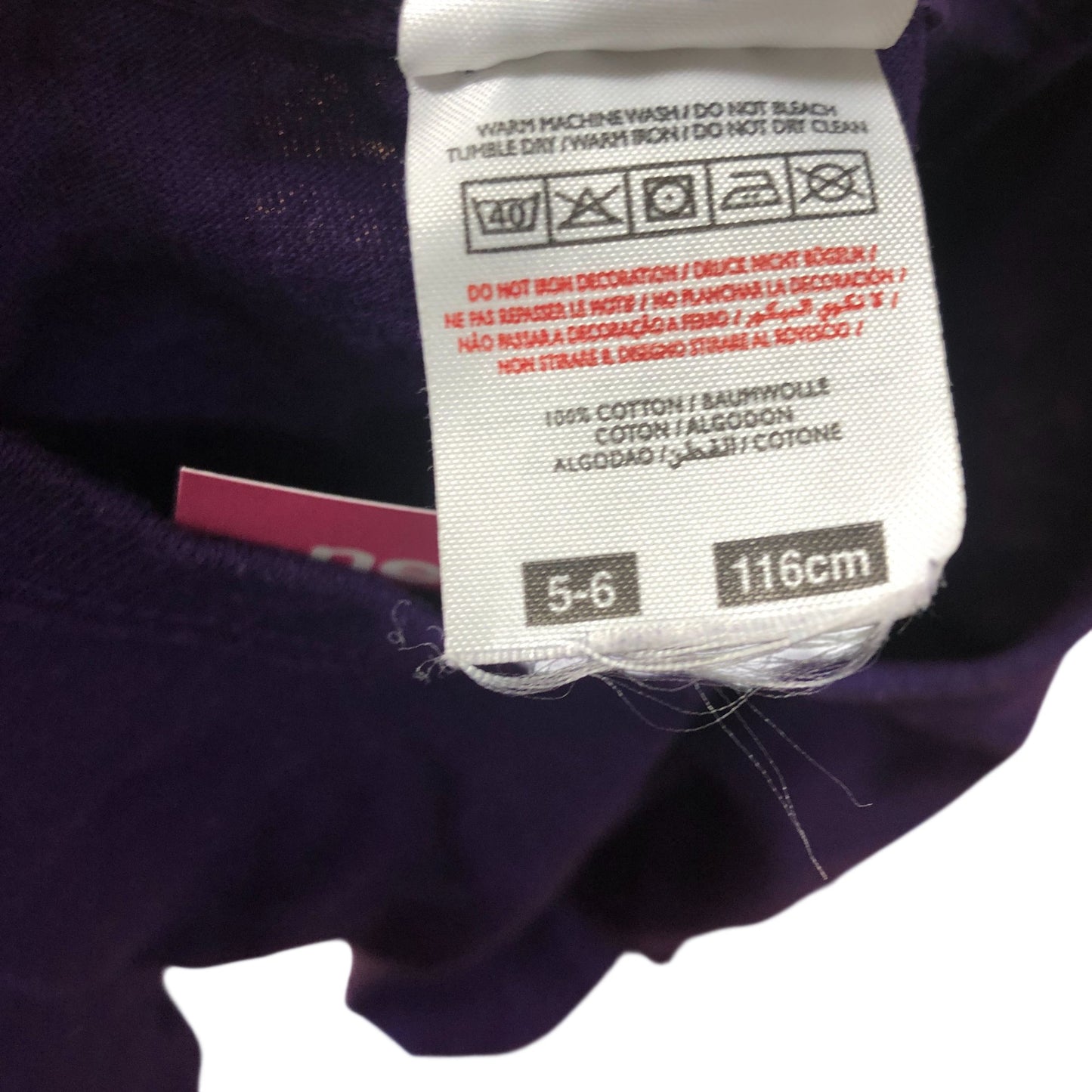 Fruit Of The Loom Purple T-Shirt 5-6 Years Kids Short Sleeve