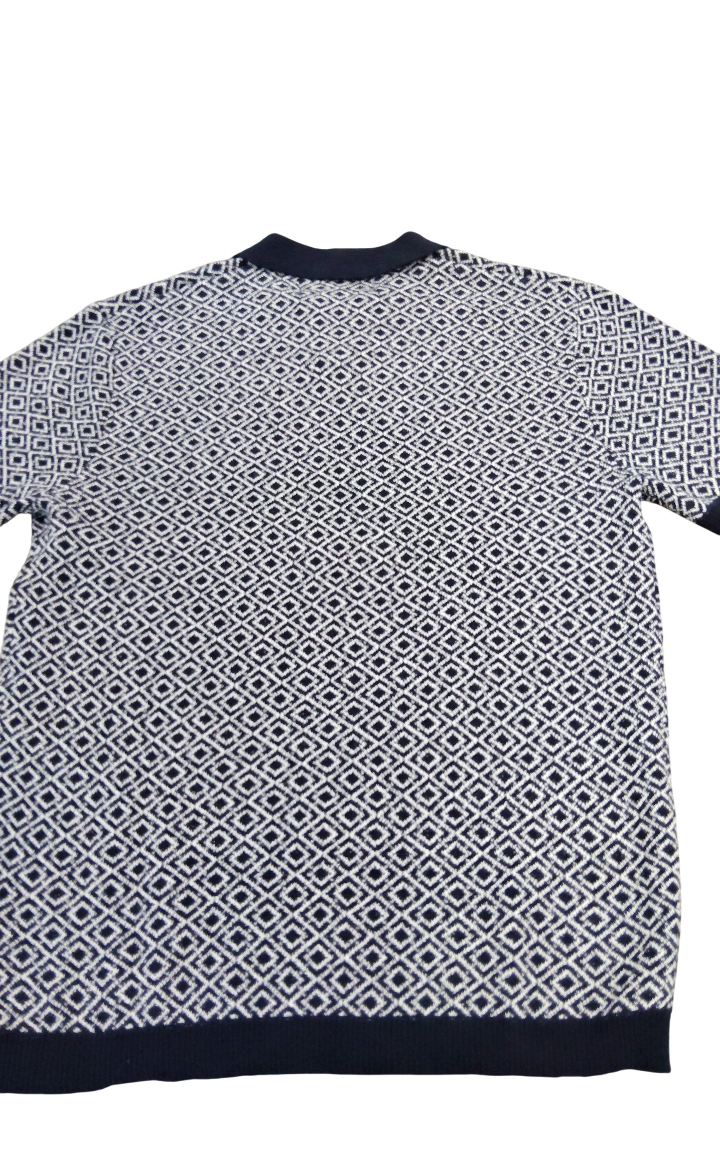 River Island Studios Navy Diamond Pattern Smart Casual Polo Shirt Size M