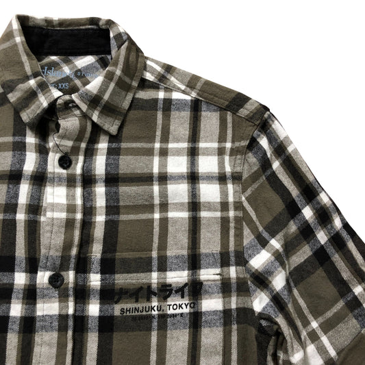 River Island Flannel Shirt XXS Checked Button Up Olive Green