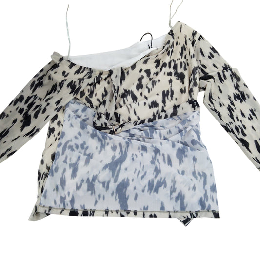 River Island Women's Size 14 Off Shoulder Blouse Beige Black Animal Print
