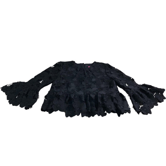 Branded Black Floral Lace Blouse UK 12 Women's Peplum Top Bell Sleeve