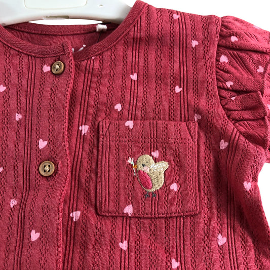 Mini Cuddles Baby Onesie 3-6 Months Girls Pink Heart Print Soft Cotton Pyjama